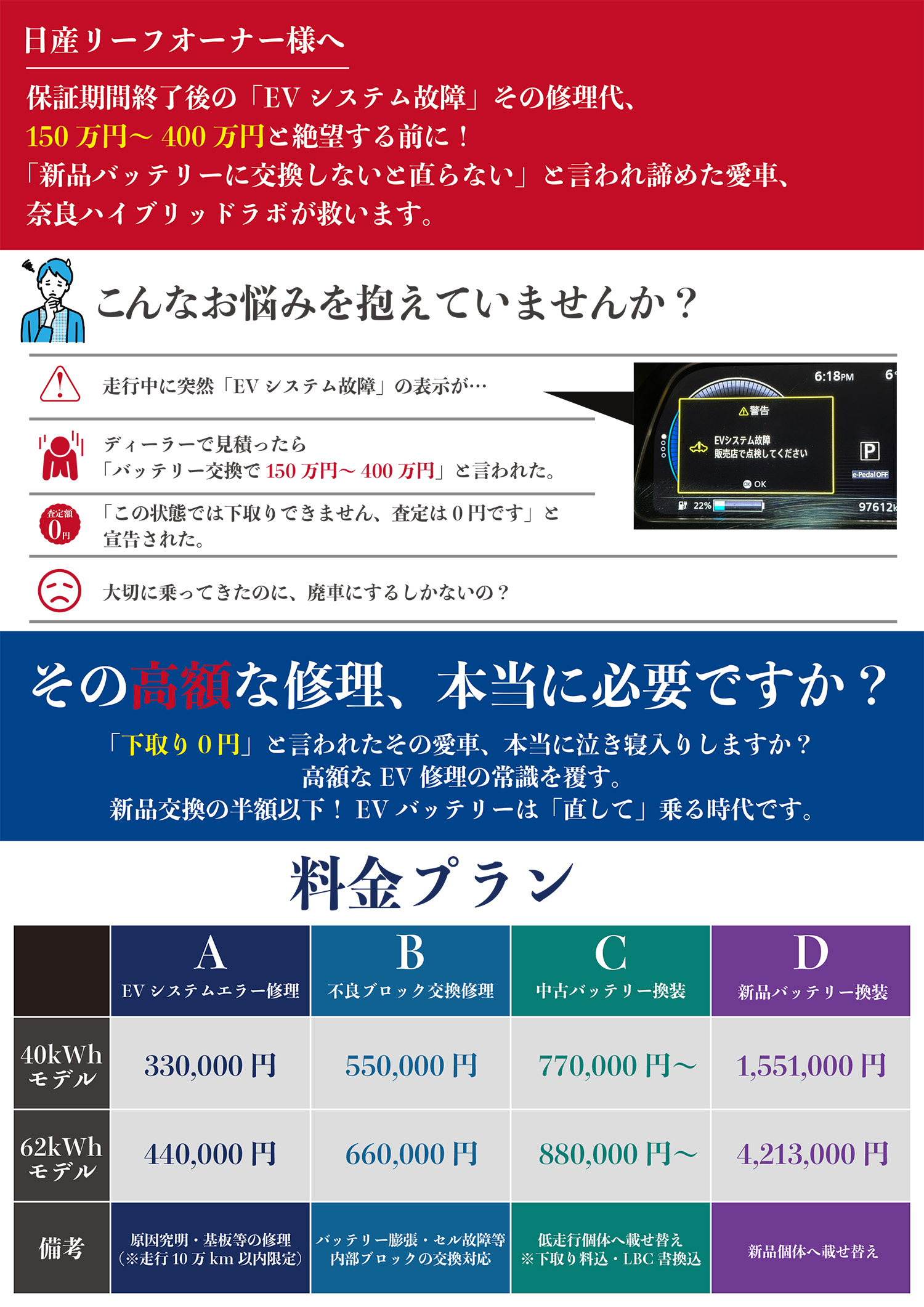 日産リーフ ハイブリッドラボ料金表 フライヤー